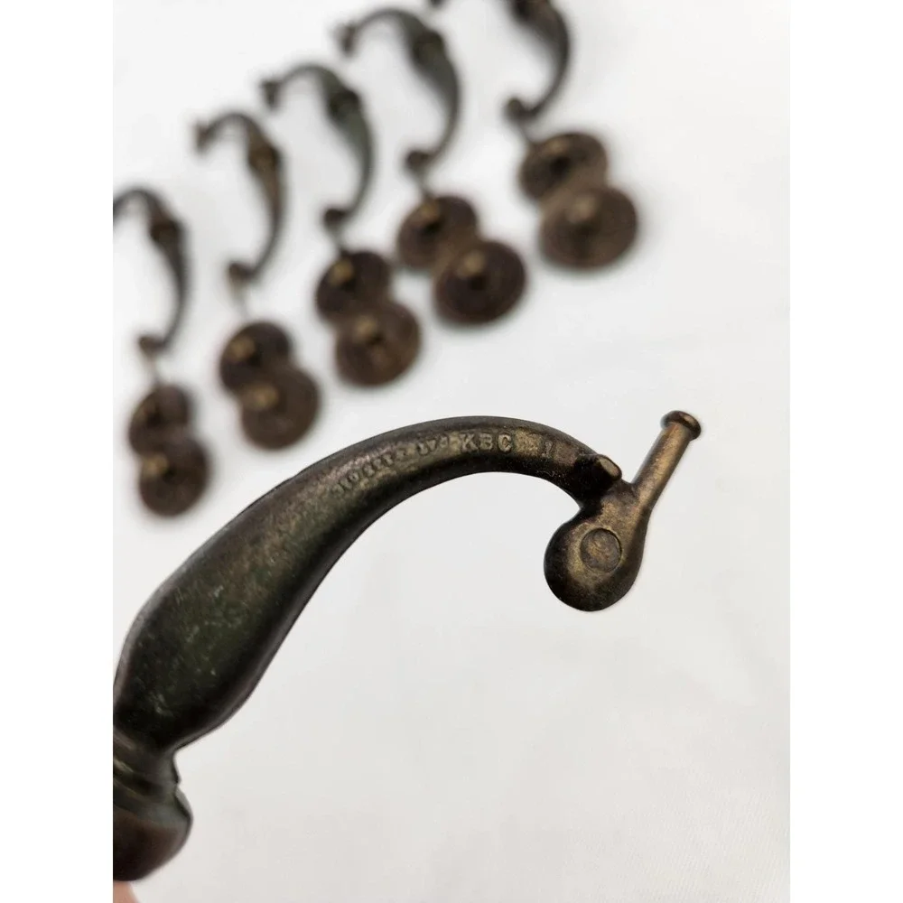 6 Vintage Keeler Brass Company KBC Drawer Pulls Handles 502 Drop Bail Drawer